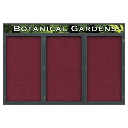 United Visual Products Triple Door Enclosed EZ Tack Board, 72"x48", Light Oak/Grey UV108EZ-GREY-LTOAK
